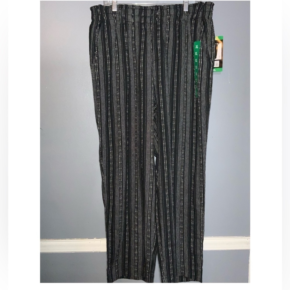 Briggs Black~White Stripe Linen Blend PullOn Elastic Waist Wide Leg Pants XL NWT - Picture 3 of 11